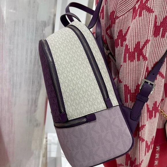 MICHAEL KORS Rhea Medium Zip Color-Block Signature Logo Backpack
Dark Purple NWT - Picture 4 of 16